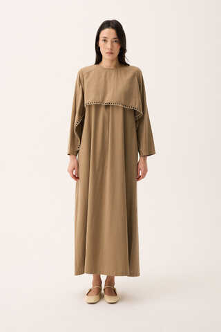 Hasır Biyeli Dilge Elbise Camel - 9