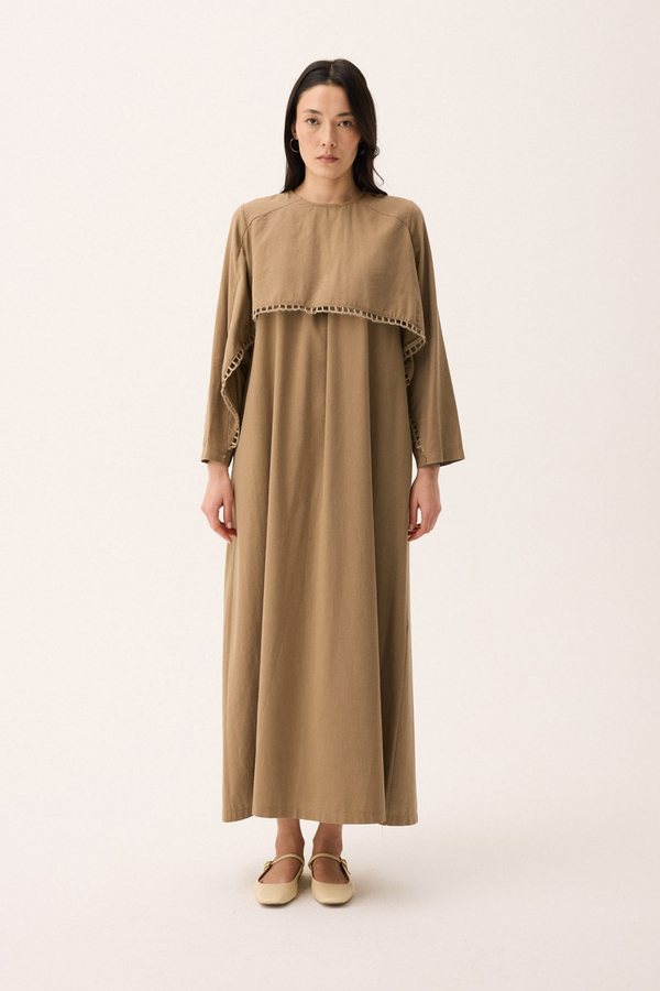 Hasır Biyeli Dilge Elbise Camel - 9