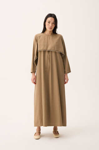 Hasır Biyeli Dilge Elbise Camel - 4