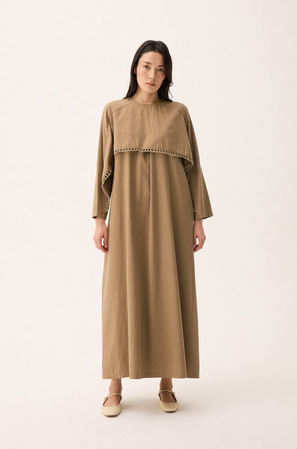 Hasır Biyeli Dilge Elbise Camel - 4