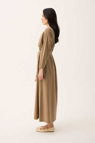 Hasır Biyeli Dilge Elbise Camel - 8