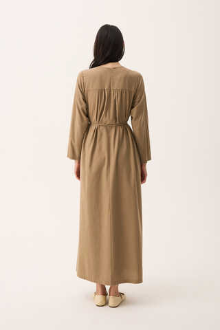 Hasır Biyeli Dilge Elbise Camel - 17