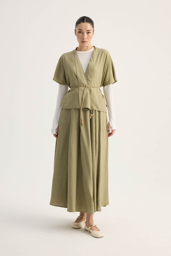 Hasır Biyeli Etek Takım Açık Haki - 1