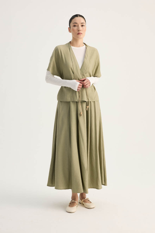 Hasır Biyeli Etek Takım Açık Haki - 5