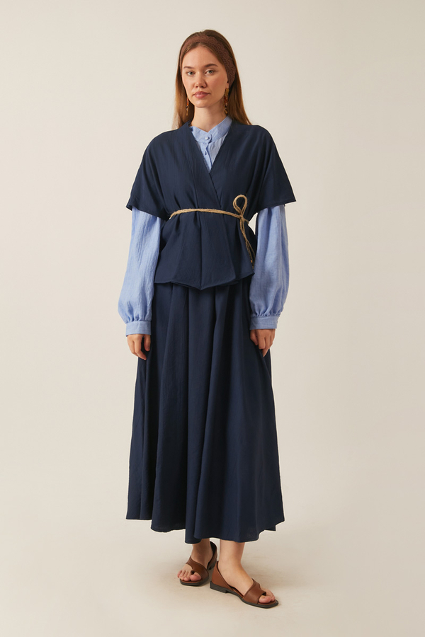 Hasır Biyeli Etek Takım Lacivert - 2