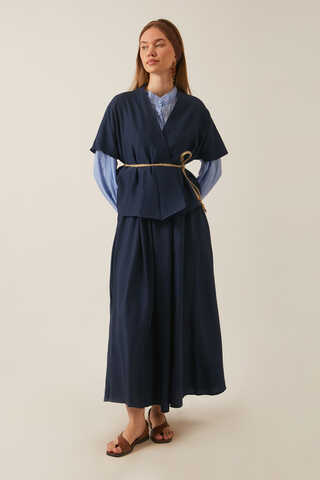 Hasır Biyeli Etek Takım Lacivert - 3