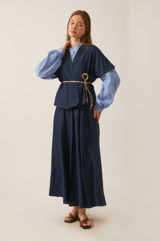 Hasır Biyeli Etek Takım Lacivert - 5