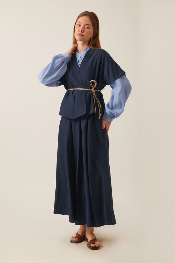 Hasır Biyeli Etek Takım Lacivert - 5