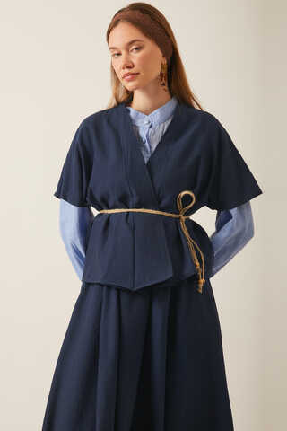 Hasır Biyeli Etek Takım Lacivert - 1