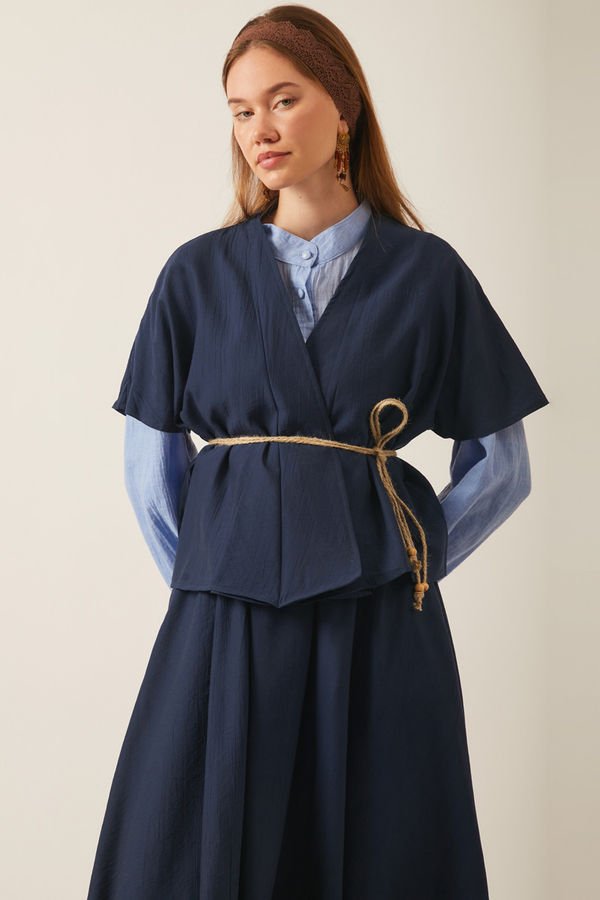 Hasır Biyeli Etek Takım Lacivert 