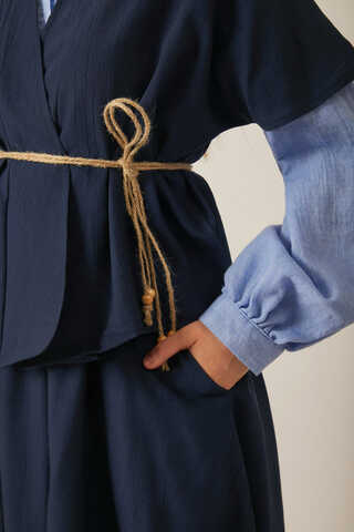 Hasır Biyeli Etek Takım Lacivert - 6