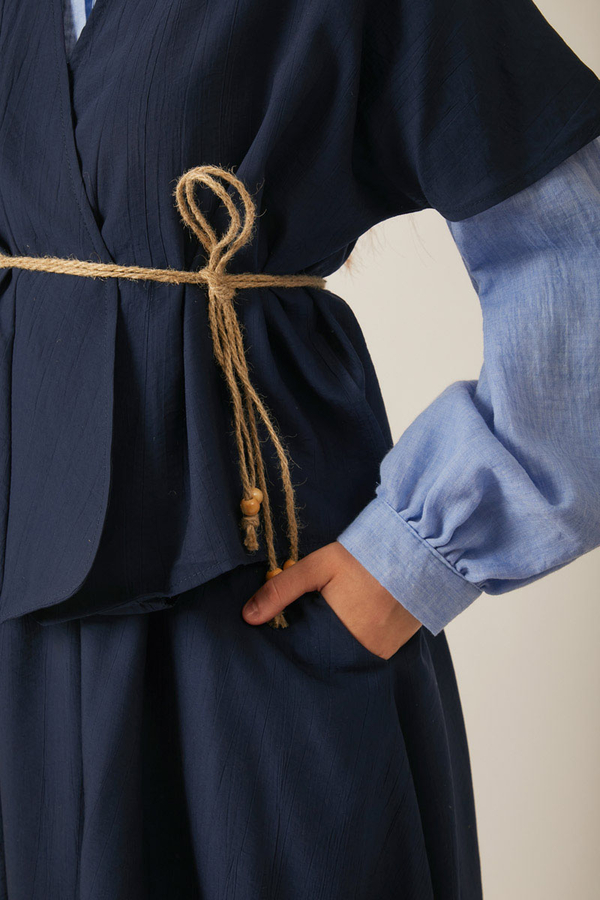 Hasır Biyeli Etek Takım Lacivert - 6