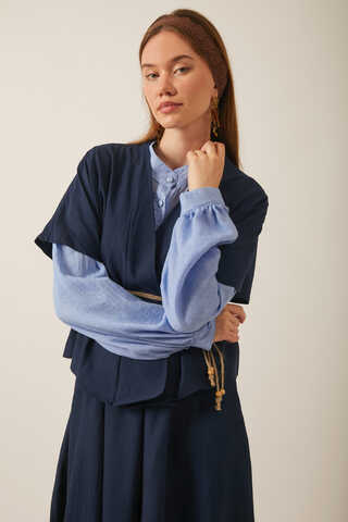 Hasır Biyeli Etek Takım Lacivert - 7