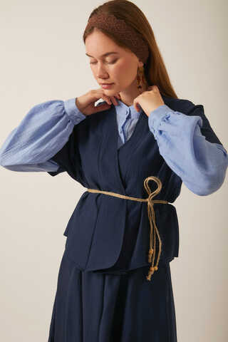 Hasır Biyeli Etek Takım Lacivert - 8