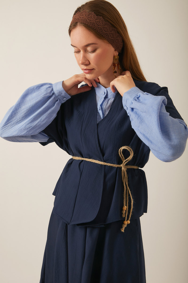 Hasır Biyeli Etek Takım Lacivert - 8