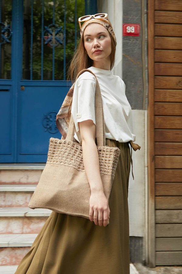 Hasır Çanta Camel - 8