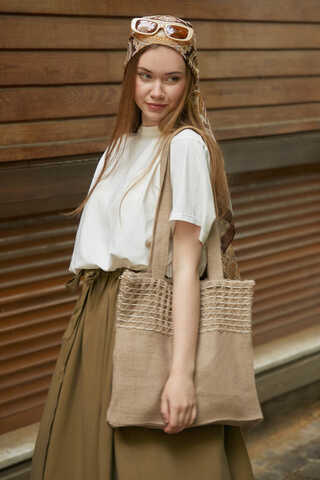 Hasır Çanta Camel - 6