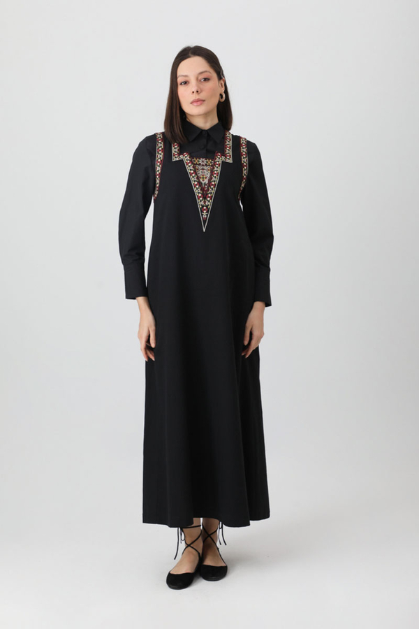 Hazal Ethnic Embroidered Pinafore Black - 5