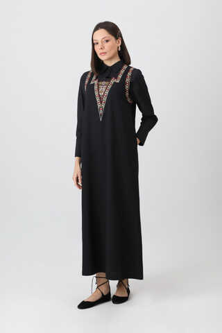 Hazal Ethnic Embroidered Pinafore Black - 3