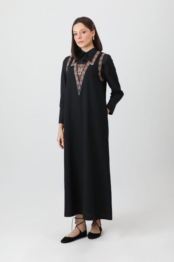 Hazal Ethnic Embroidered Pinafore Black - 3