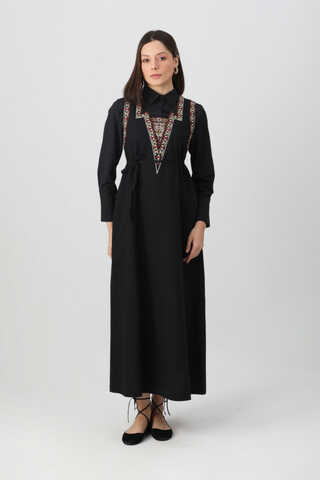 Hazal Ethnic Embroidered Pinafore Black - 7