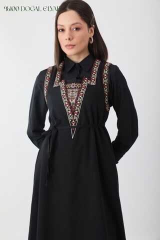 Hazal Ethnic Embroidered Pinafore Black - 1
