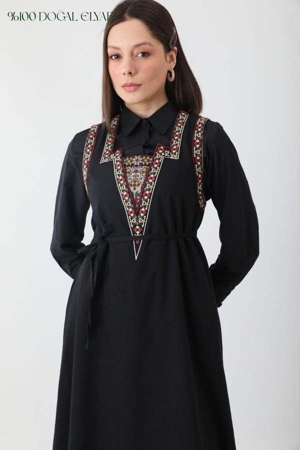 Hazal Ethnic Embroidered Pinafore Black - 1