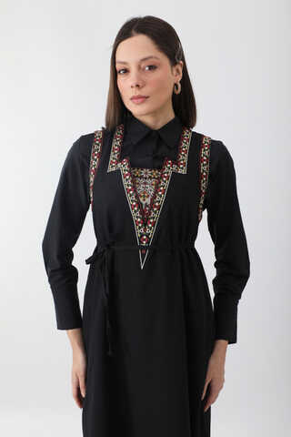 Hazal Ethnic Embroidered Pinafore Black - 2