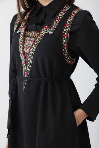 Hazal Ethnic Embroidered Pinafore Black - 6