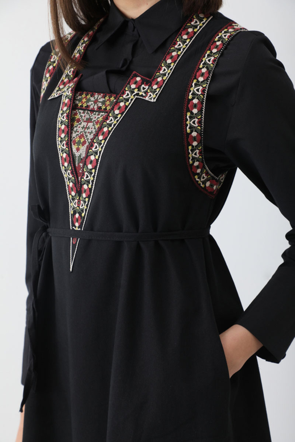 Hazal Ethnic Embroidered Pinafore Black - 6