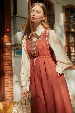 Hazal Ethnic Embroidered Pinafore Brick - 7