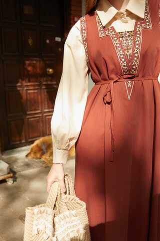 Hazal Ethnic Embroidered Pinafore Brick - 8