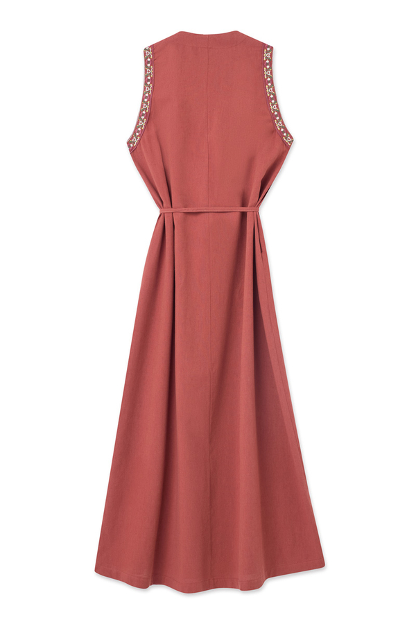 Hazal Ethnic Embroidered Pinafore Brick - 15