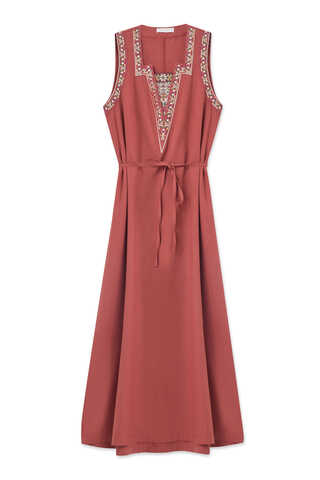 Hazal Ethnic Embroidered Pinafore Brick - 14