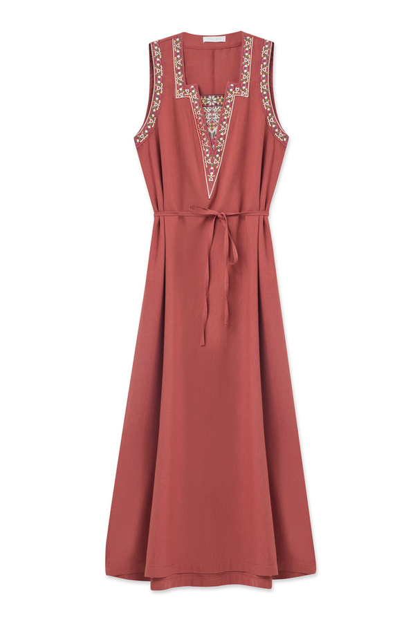 Hazal Ethnic Embroidered Pinafore Brick - 14