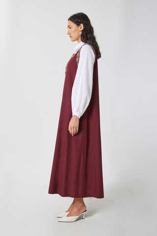 Hazal Ethnic Embroidered Pinafore Burgundy - 8