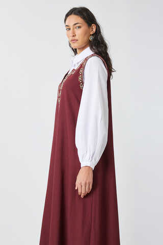 Hazal Ethnic Embroidered Pinafore Burgundy - 9
