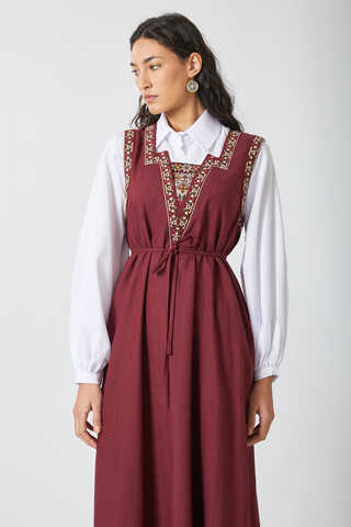 Hazal Ethnic Embroidered Pinafore Burgundy - 14