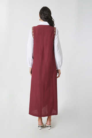 Hazal Ethnic Embroidered Pinafore Burgundy - 16