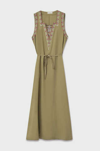 Hazal Ethnic Embroidered Pinafore Khaki - 13