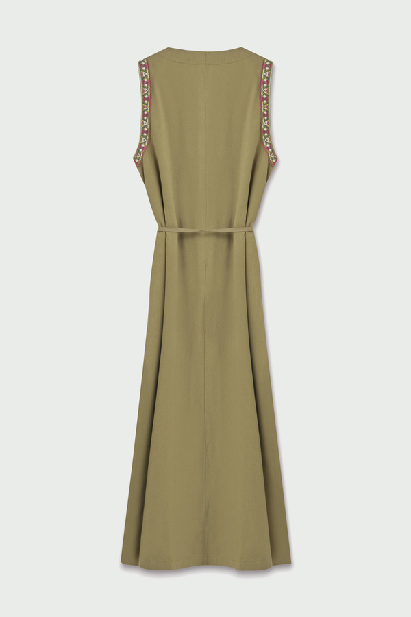 Hazal Ethnic Embroidered Pinafore Khaki - 14