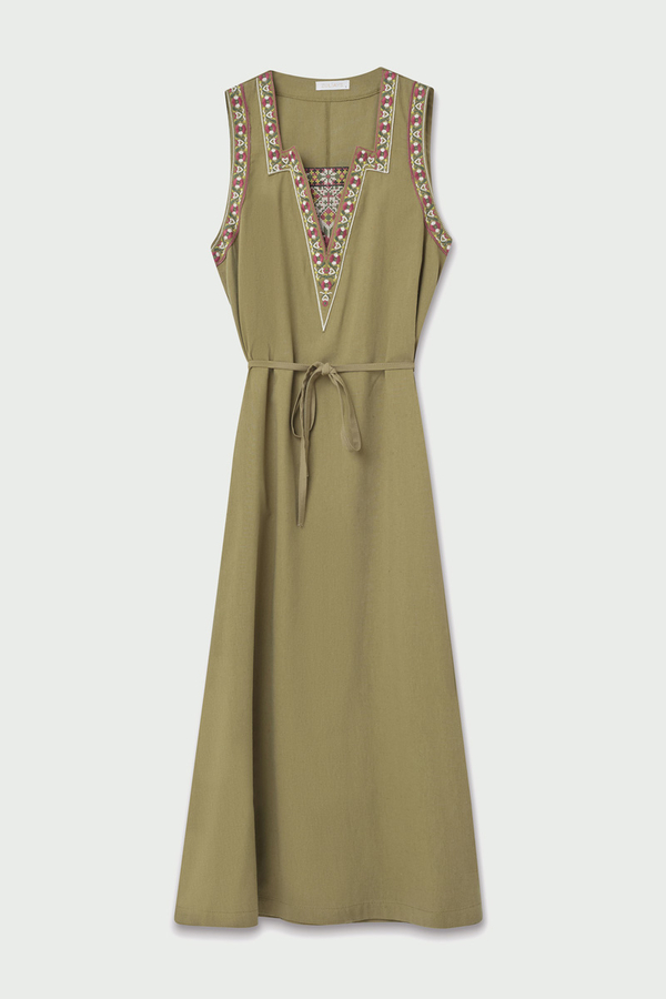 Hazal Ethnic Embroidered Pinafore Khaki - 13