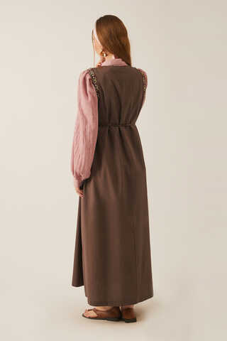 Hazal Ethnic Embroidered Pinafore Brown - 12