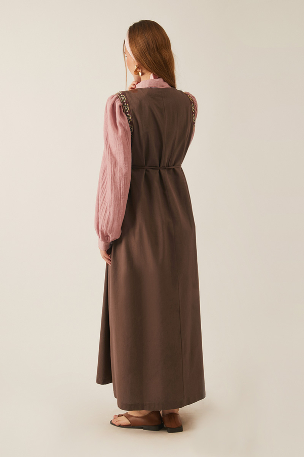 Hazal Ethnic Embroidered Pinafore Brown - 12