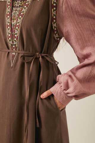 Hazal Ethnic Embroidered Pinafore Brown - 3