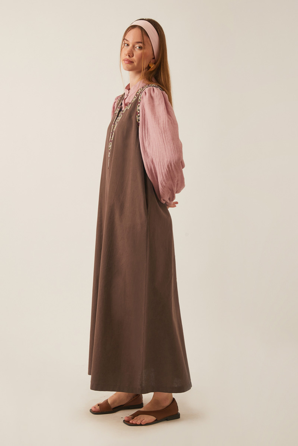 Hazal Ethnic Embroidered Pinafore Brown - 8