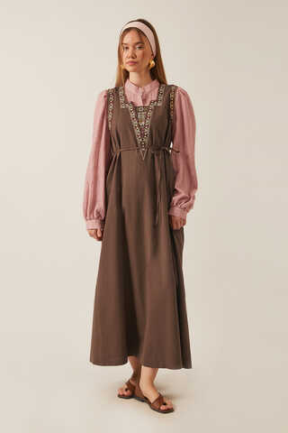 Hazal Ethnic Embroidered Pinafore Brown - 10