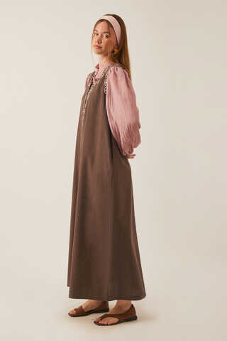 Hazal Ethnic Embroidered Pinafore Brown - 8