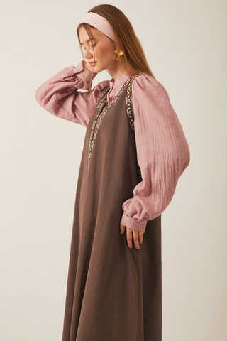 Hazal Ethnic Embroidered Pinafore Brown - 11