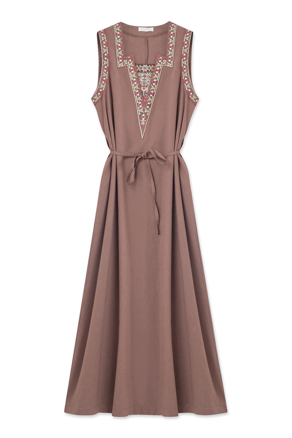 Hazal Ethnic Embroidered Pinafore Taupe - 5